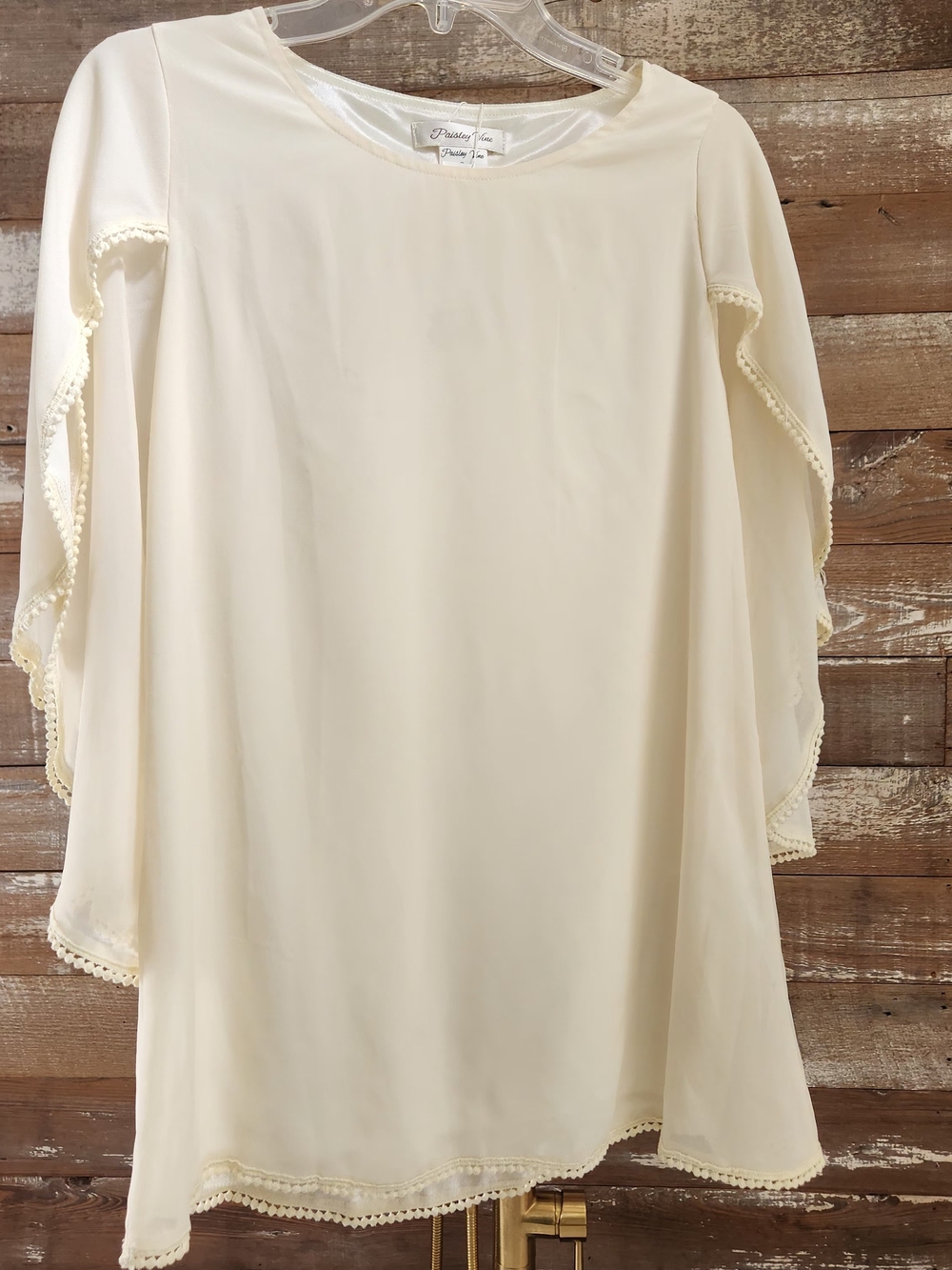 Elegant Cream Women's Dress with Scalloped Trim
